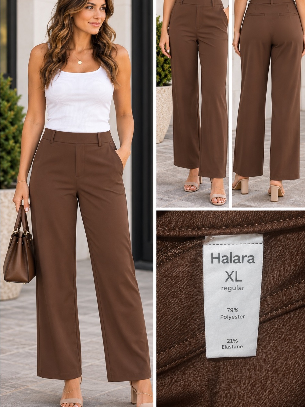 HALARA Wide Leg High-Rise Pants in Brown